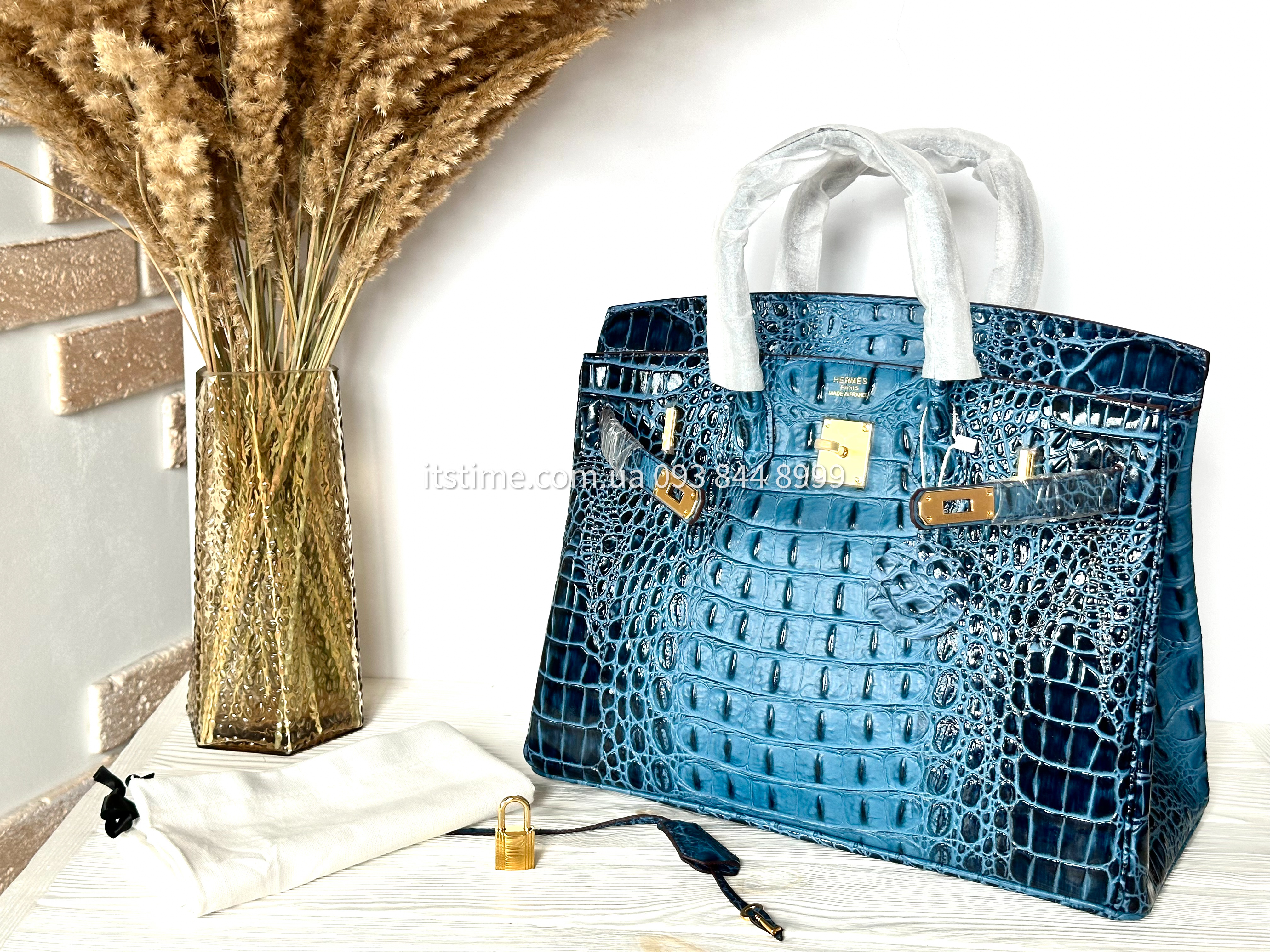 Люкс репліка Hermes Birkin Blue reptile 35 см