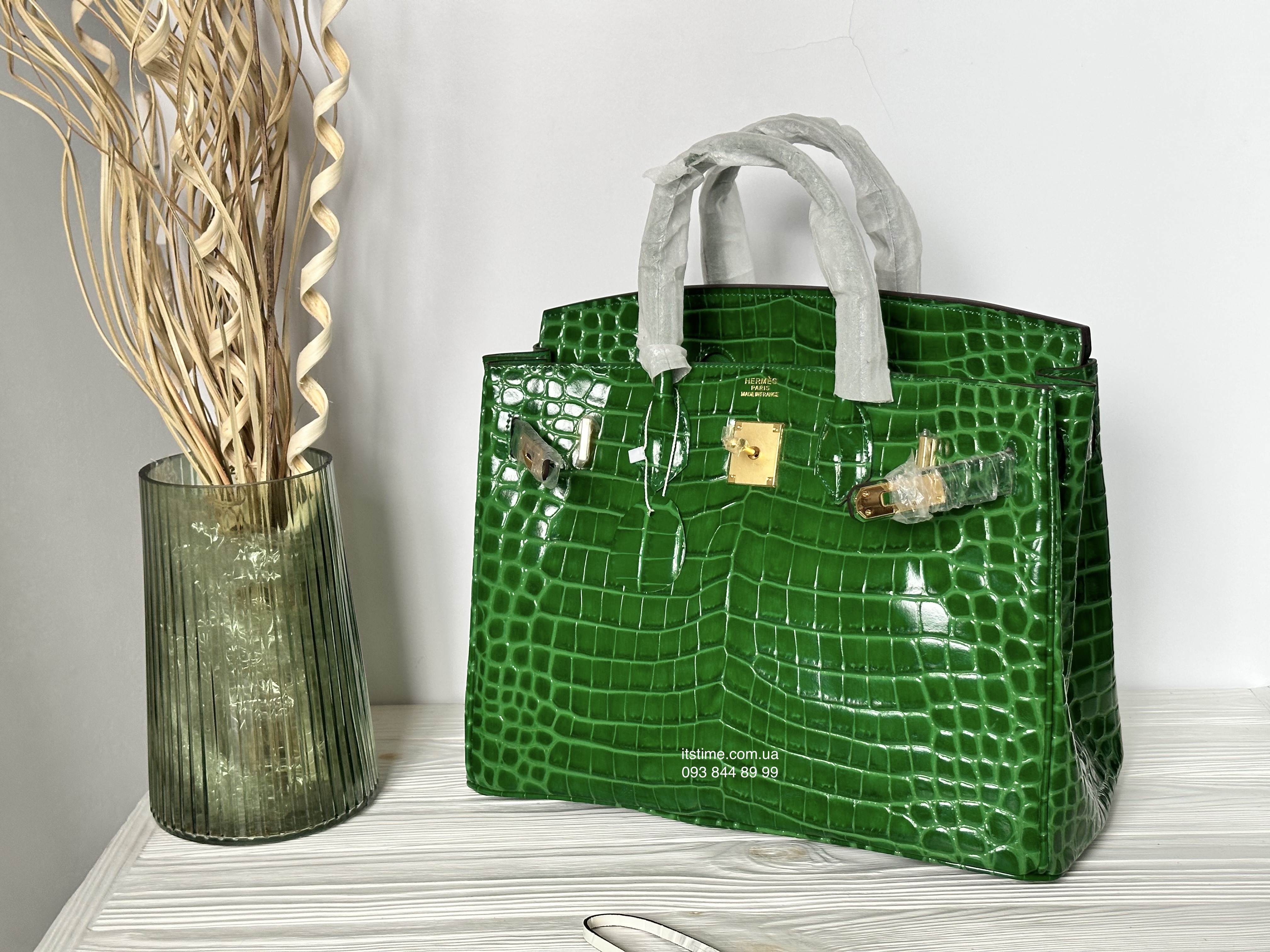Купити модну сумку Hermes | Сумка Birkin 35 cm зелена лакова за